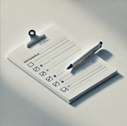 Paper with tick boxes on it and a pen on top.